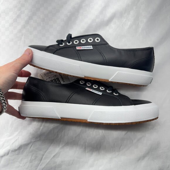 NEW! Unisex Superga Black Nappa Leather Sneakers - Picture 7 of 13